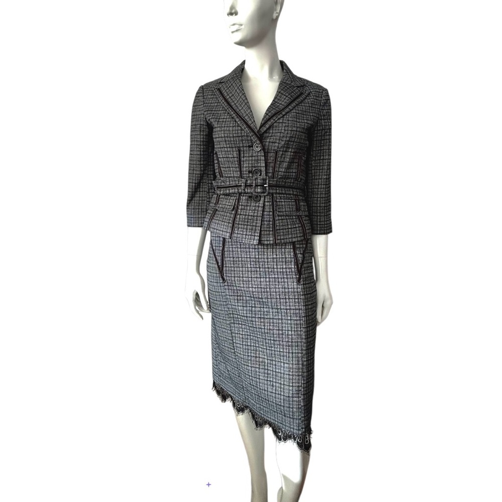 Le Chateau Check Cinched Waist Skirt Suit